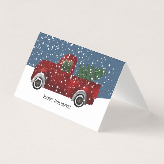 Rode Retro Truck Kerstboom Kaart (Voorkant)