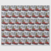Rode Retro Truck Met Kerstboom Cadeaupapier (Vlak)