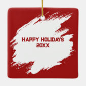 Rode retro truck met kerstboom in sneeuwvlokken keramisch ornament (Achterkant)