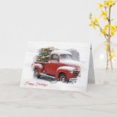 Rode retro truck met kerstboom kaart (Gele Bloem)