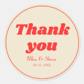 Rode Retro  Typografie bruiloft dank u Ronde Sticker (Voorkant)