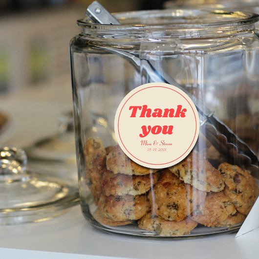 Rode Retro  Typografie bruiloft dank u Ronde Sticker