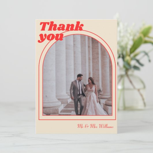 Rode Retro  Typografie foto Bedankkaart (Staand voorkant)