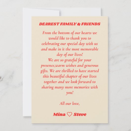 Rode Retro  Typografie foto Bedankkaart (Achterkant)