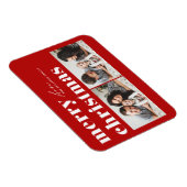 Rode Retro Typografie Vrolijk Kerstfeest Twee Foto Magneet (Rechterzijde)