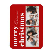 Rode Retro Typografie Vrolijk Kerstfeest Twee Foto Magneet (Verticaal)