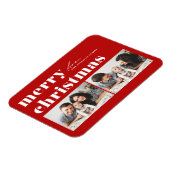 Rode Retro Typografie Vrolijk Kerstfeest Twee Foto Magneet (Linkerzijde)