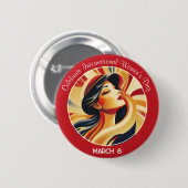 Rode Retro viert Internationale Vrouwendag Ronde Button 5,7 Cm (Voorkant /achterkant)