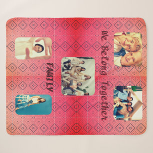 Rode Retro Vijf Familie Foto Diamant Sherpa Deken