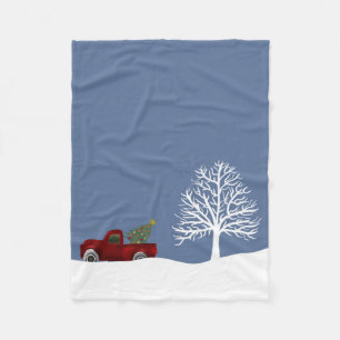 Rode  Retro Vrachtwagen en Kerstboom Fleece Deken