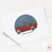 Rode  Retro Vrachtwagen en Kerstboom Ronde Sticker (Envelop)