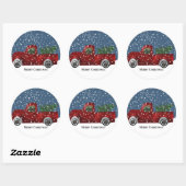 Rode  Retro Vrachtwagen en Kerstboom Ronde Sticker (Vel)