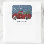 Rode  Retro Vrachtwagen en Kerstboom Vierkante Sticker (Tas)