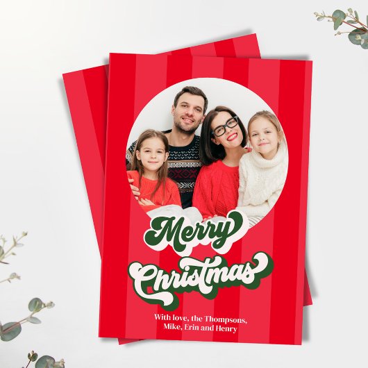 Rode Retro Vrolijk Kerstfeest 2 Foto Feestdagenkaart