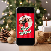 Rode Retro Vrolijk Kerstfeest 2 Foto Feestdagenkaart