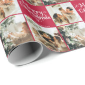 Rode Retro Vrolijk Kerstfeest Familie 3 Fotocollag Cadeaupapier (Rol Hoek)