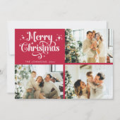 Rode Retro Vrolijk Kerstfeest Familie Fotocollage Feestdagenkaart (Voorkant)