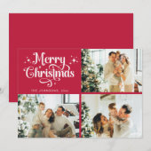 Rode Retro Vrolijk Kerstfeest Familie Fotocollage Feestdagenkaart (Voorkant / Achterkant)
