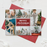 Rode Retro Vrolijk Kerstfeest Fotocollage Feestdagen Kaart<br><div class="desc">vrolijk kerstfeest! Stuur uw vakantie groeten aan familie en vrienden met deze aanpasbare kerstkaart. Het beschikt over retro typografie en een foto collage sjabloon. Personaliseer deze fotocollage kerstkaart door uw gegevens toe te voegen. Deze rode kerstkaart is verkrijgbaar in andere kleuren en karton. Overeenkomende objecten zijn beschikbaar.</div>