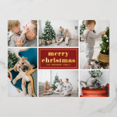 Rode Retro Vrolijk Kerstfeest Fotocollage Folie Feestdagen Briefkaart (Voorkant)