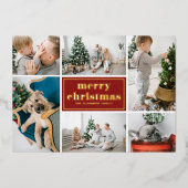 Rode Retro Vrolijk Kerstfeest Fotocollage Folie Feestdagenkaart (Voorkant)