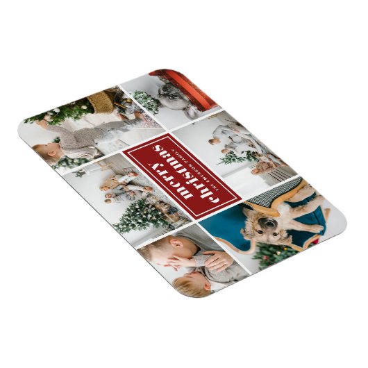 Rode Retro Vrolijk Kerstfeest Fotocollage Magneet (Rechterzijde)