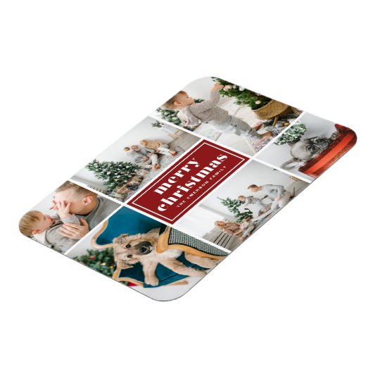 Rode Retro Vrolijk Kerstfeest Fotocollage Magneet (Linkerzijde)