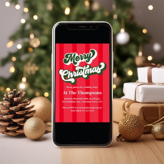 Rode Retro Vrolijk Kerstfeest Kaart