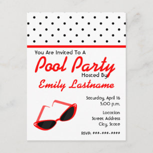 Rode Retro zonnebril/pokdots Pool Party Kaart