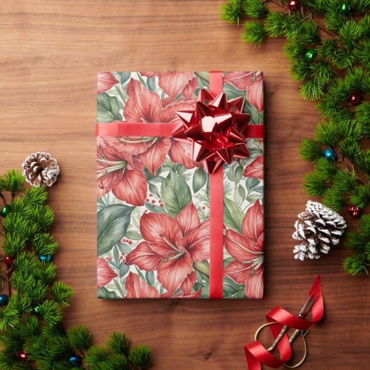 Rode Reuzen Amaryllis Kerst Cadeaupapier (Feestdagen Geschenken)