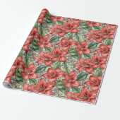 Rode Reuzen Amaryllis Kerst Cadeaupapier (Uitgerold)