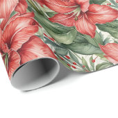 Rode Reuzen Amaryllis Kerst Cadeaupapier (Rol Hoek)