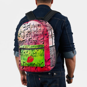 Rode Rhapsodie: Trendy Muziek-Geïnspireerd Design Bedrukte Rugzak