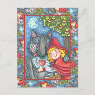 RODE RIDING HOOD, HOUTEN HEBBEN HUGS NODIG AAN VAL FEESTDAGENKAART