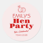 Rode Ringen Hen Party Ronde Sticker (Voorkant)