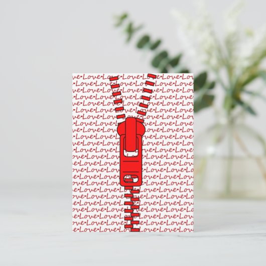 Rode rits met liefde briefkaart (Staand voorkant)