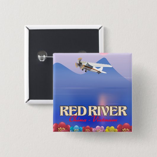 Rode Rivier Cambodja Vakantieposter Vierkante Button 5,1 Cm (Voorkant /achterkant)