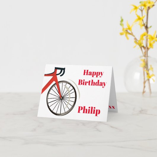 Rode Road Fietser Verjaardag Kaart (Gele Bloem)