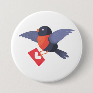 Rode rob die vliegt met liefdesbrief met hart ronde button 7,6 cm