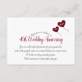 Rode Robijn 40ste huwelijksverjaardag heteluchtbal Informatiekaartje (Achterkant)