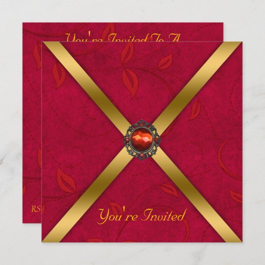 Rode Robijnen Feest Uitnodiging (Voorkant / Achterkant)