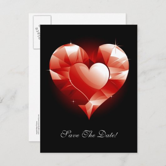 Rode Robijnen Hart Aankondigingskaart (Voorkant / Achterkant)