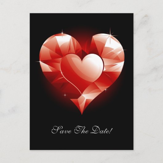 Rode Robijnen Hart Aankondigingskaart (Voorkant)