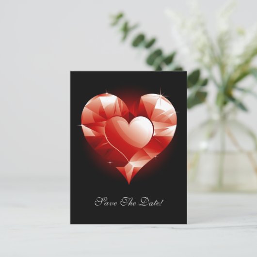 Rode Robijnen Hart Aankondigingskaart (Staand voorkant)