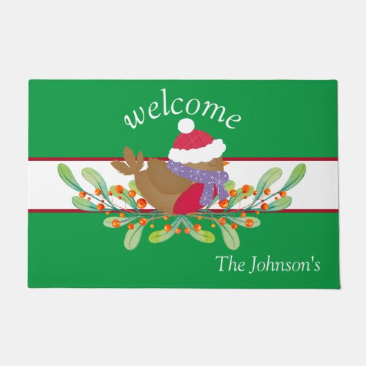 Rode Robin Bloemen Deur Mat (Voorkant)