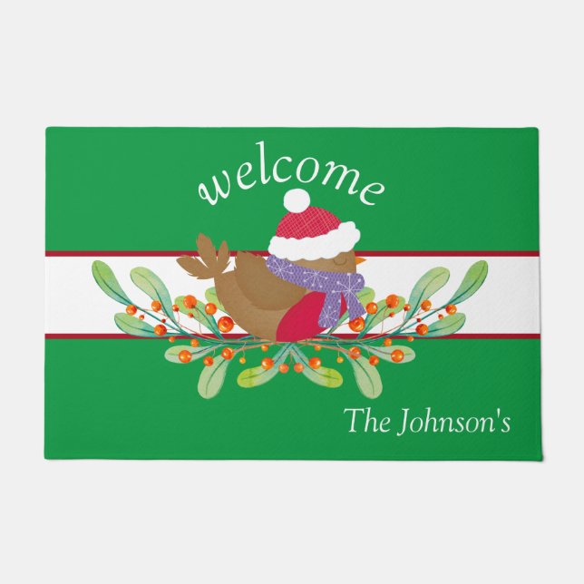 Rode Robin Bloemen Deur Mat (Voorkant)