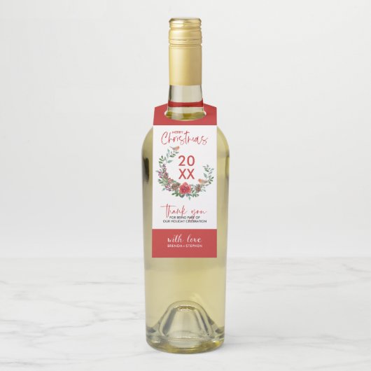 Rode Robin & Bloemen Kerstkrans Flessenhanger (Op fles)