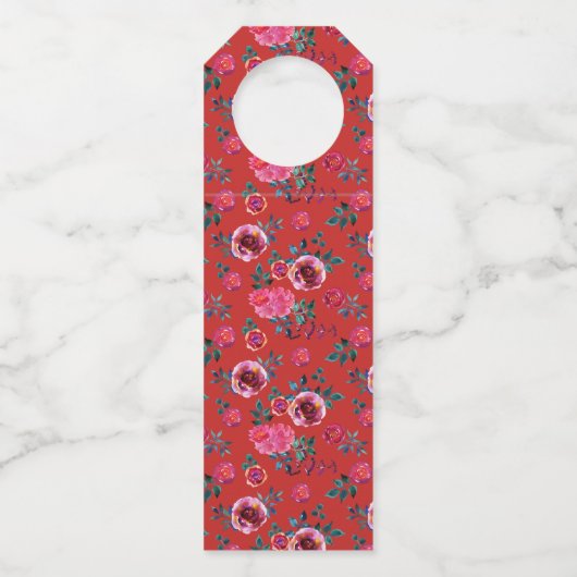 Rode Robin & Bloemen Kerstkrans Flessenhanger (Achterkant)