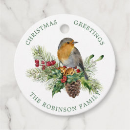 Rode Robin, dennen, kerst Holly, klokken Favor Tag Bedankjes Labels