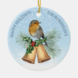 Rode robin, heilige kerstklokken keramisch ornament